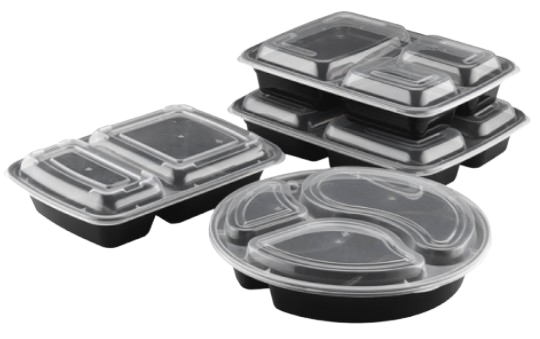 Microwaveable Compartment Black Containers (PP)